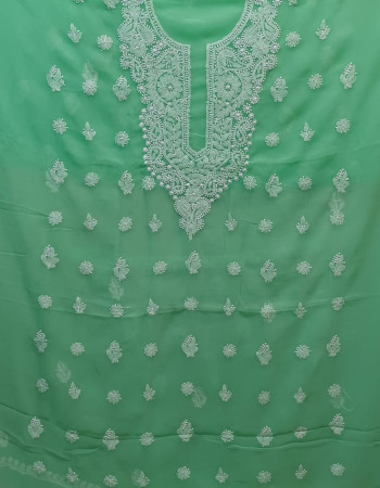 New Fern Green With White Embroidered Dress Material 65