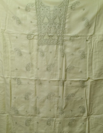 New Cream With White Embroidered Dress Material 63