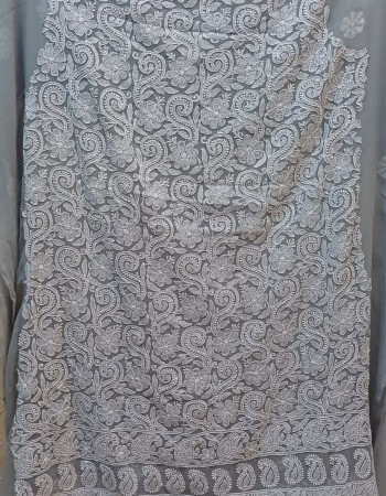New Gray  With White Embroidered Dress Material 60