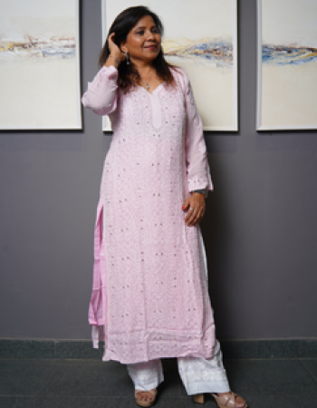 Pink Embroidered Long Kurta