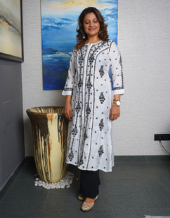 White With Black Embroidered Long Kurta