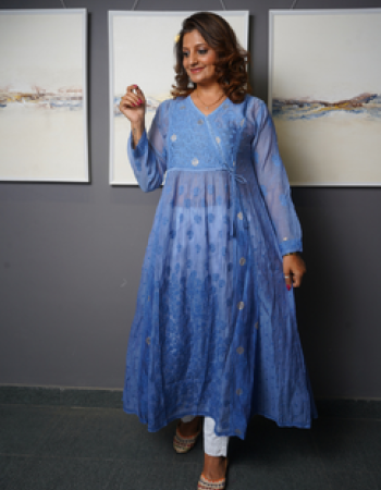 Purple Embroidered Long Kurta