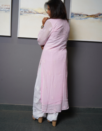 Pink Embroidered Long Kurta