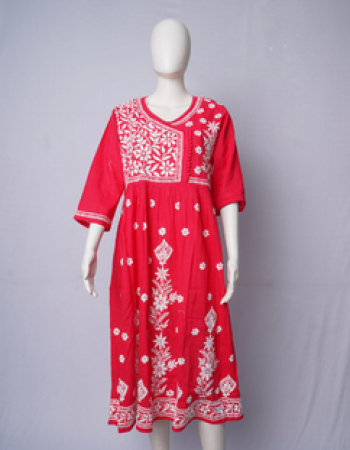 Red Embroidered Long Kurta