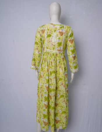 Lemon Yellow Embroidered Long Kurta
