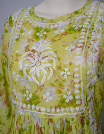 Lemon Yellow Embroidered Long Kurta