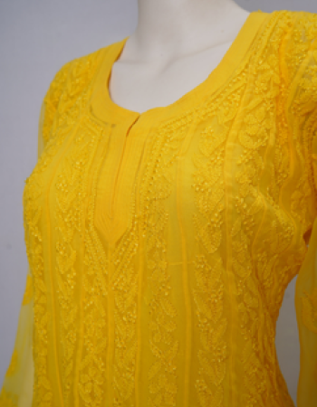 Yellow Embroidered Long Kurta