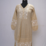 Cream And White Embroidered Long Kurta