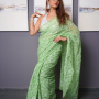 Sap Green Georgette Saree | Tepchi Threadwork All Over with Blouse