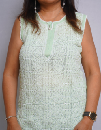 Green Embroidered Sleeveless Short Top