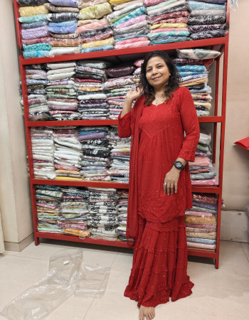 Red Embroidered Long Kurta Set / SOLD OUT