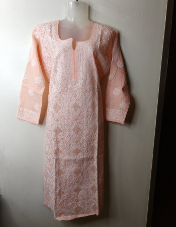 Peach Embroidered Long Kurta