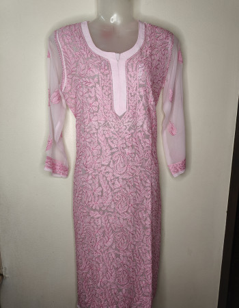 Light Pink Embroidered Long Kurta