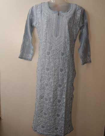 ElegantGrey Embroidered Long Kurta