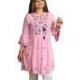 Pink Embroidered Tunic with Tassel Tie