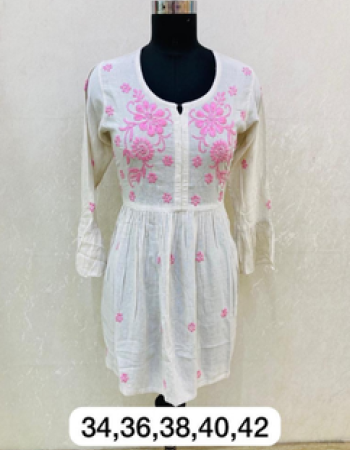 White And Pink Embroidered Short Kurta