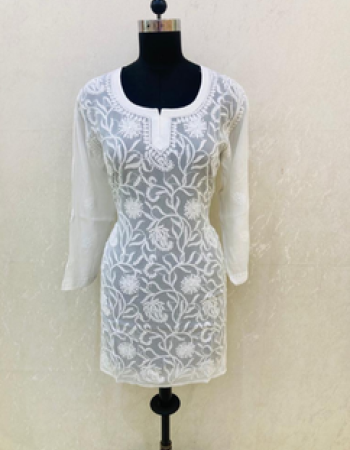 White Embroidered Short Kurta