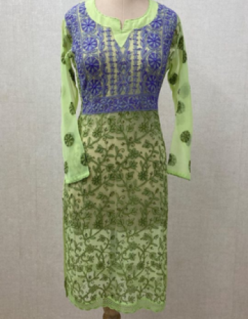 Grenn And Blue Embroidered Long Kurta