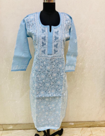 Sky Blue Embroidered Long Kurta