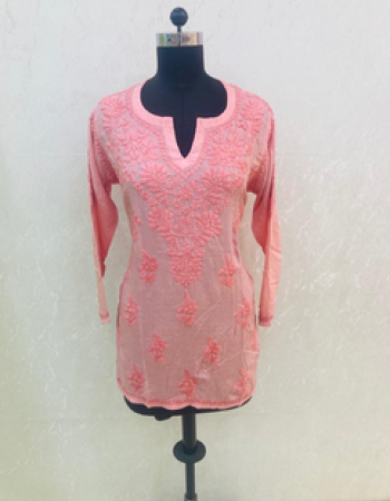 Pink Embroidered short Kurta