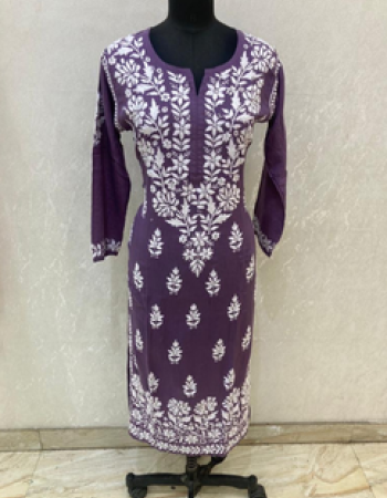 Dark Purple Embroidered Long Kurta