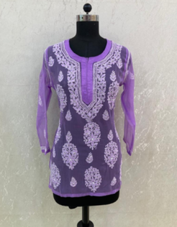 Purple Embroidered Short Kurta