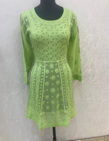 Green Embroidered Short Kurta