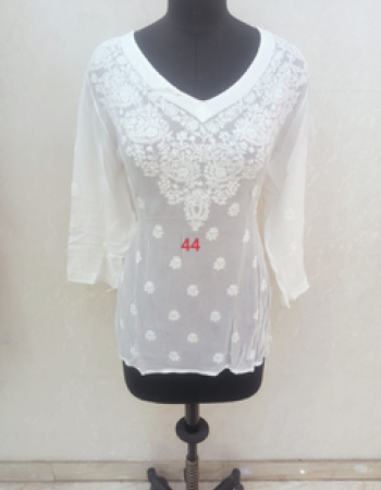 White Embroidered Short Kurta