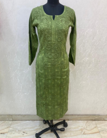 Green Embroidered Long Kurta