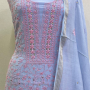 Light Blue Violet Embroidered Premium Dress Material (Kurta & Dupatta)