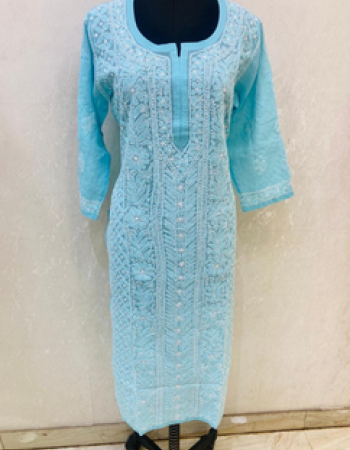 Light Blue Embroidered Long Kurta