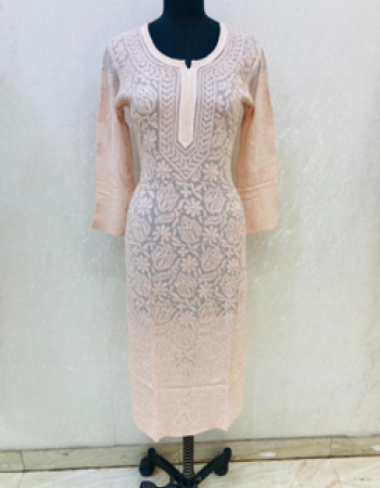 Peach Embroidered Long Kurta