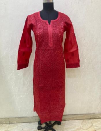 Red Embroidered Long Kurta