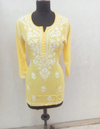 Yellow Embroidered Short Kurta
