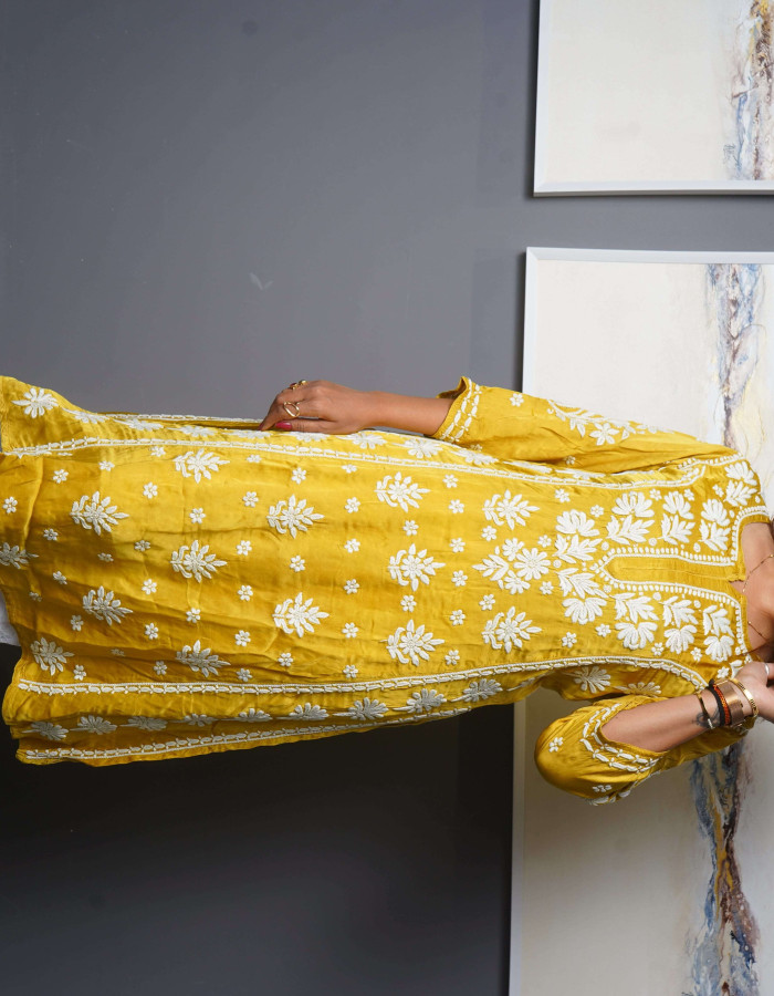 Yellow Dress with white embroidery
