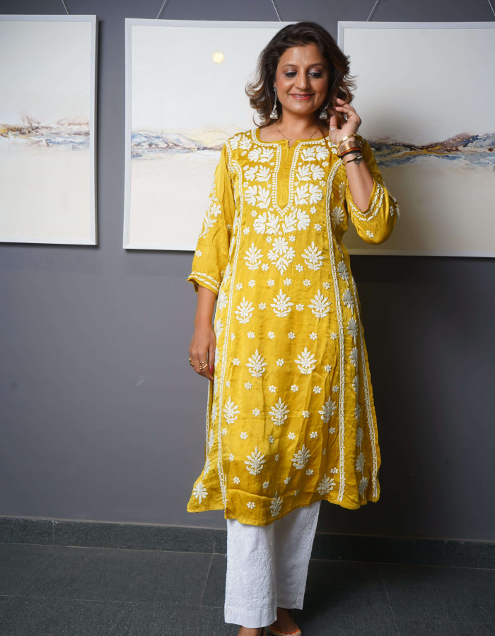 Yellow Dress with white embroidery 1