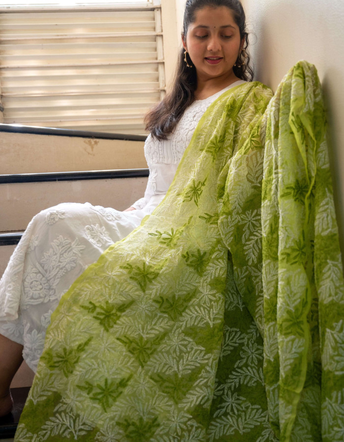 White dress with green dupata
