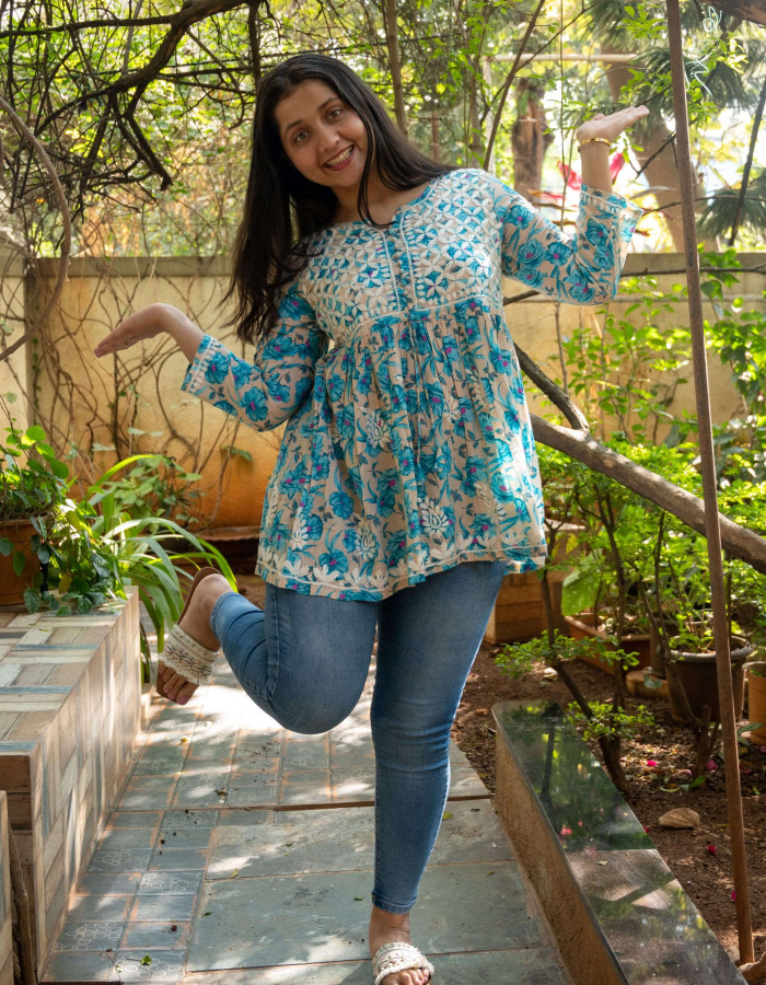Sky-Blue with white embroidery