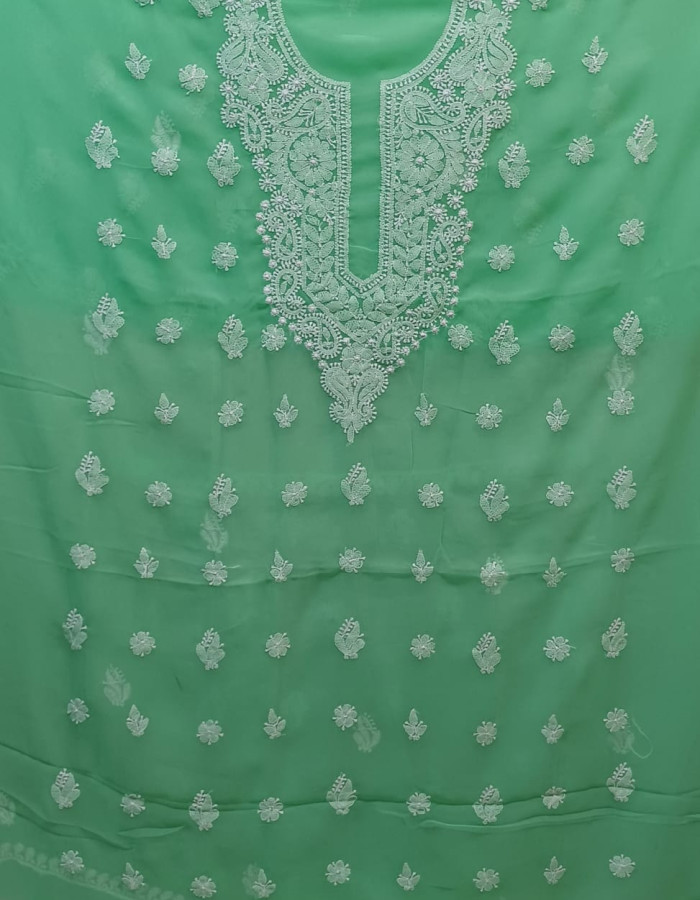 New Fern Green With White Embroidered Dress Material 65 New Fern Green With White Embroidered Dress Material 65