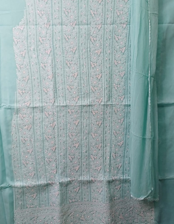 New Bright-Blue With White Embroidered Dress Material 64