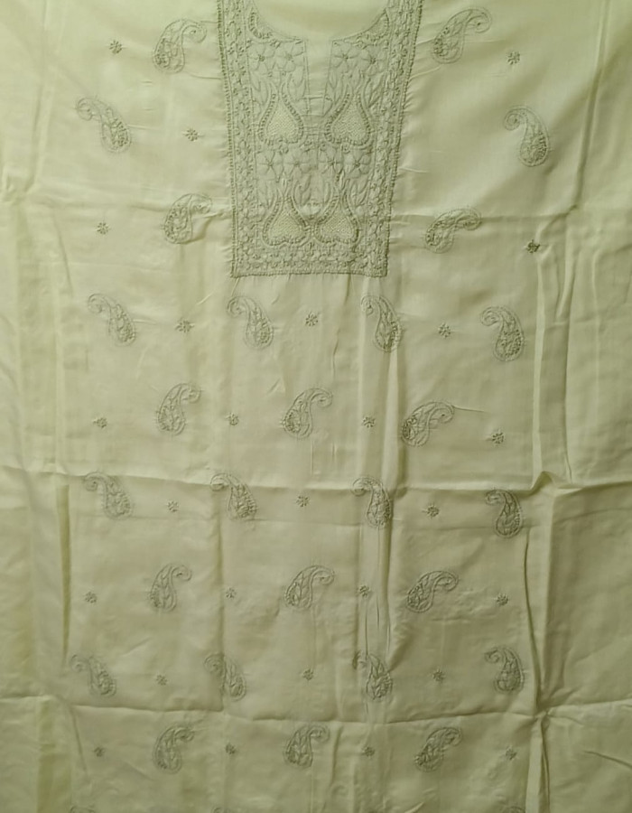 New Cream With White Embroidered Dress Material 63 New Cream With White Embroidered Dress Material 63