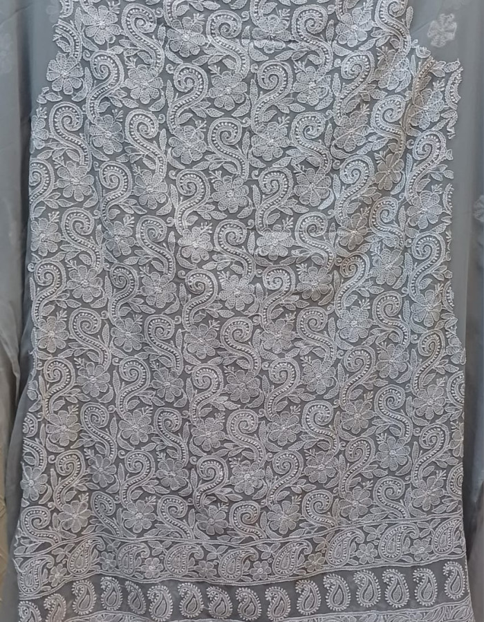 New Gray With White Embroidered Dress Material 60 New Gray With White Embroidered Dress Material 60