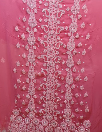 New Amarant Red Georgette With White Embroidered Dress Material 56