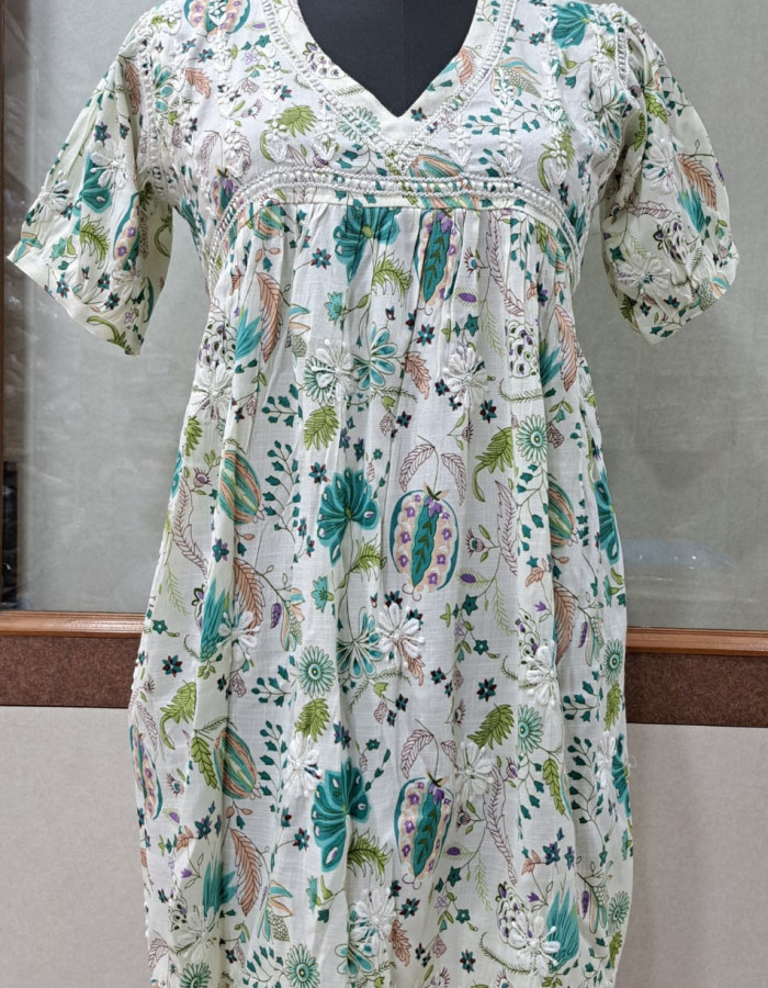 New Blue With White Embroidered Dress Material 54