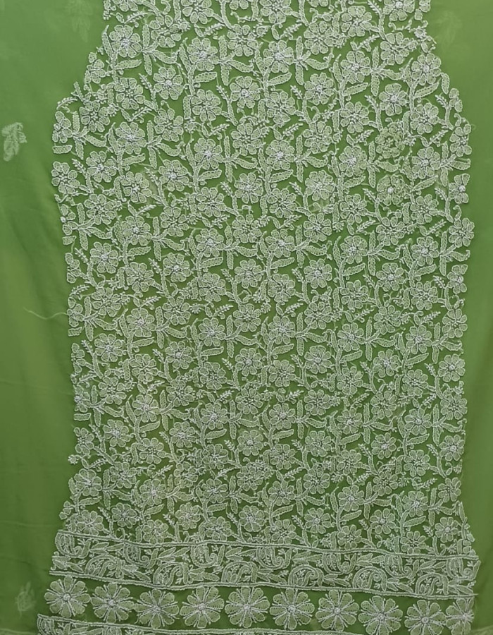 New Sap Green And White Dress Material 73