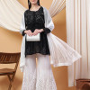  Black Embroidered Cotton Cropped Pants