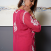 Fuchsia Pink With White Embroidered Long Kurta Fuchsia Pink With White Embroidered Long Kurta