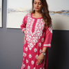 Fuchsia Pink With White Embroidered Long Kurta Fuchsia Pink With White Embroidered Long Kurta