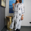 White With Black Embroidered Long Kurta