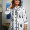 White With Black Embroidered Long Kurta